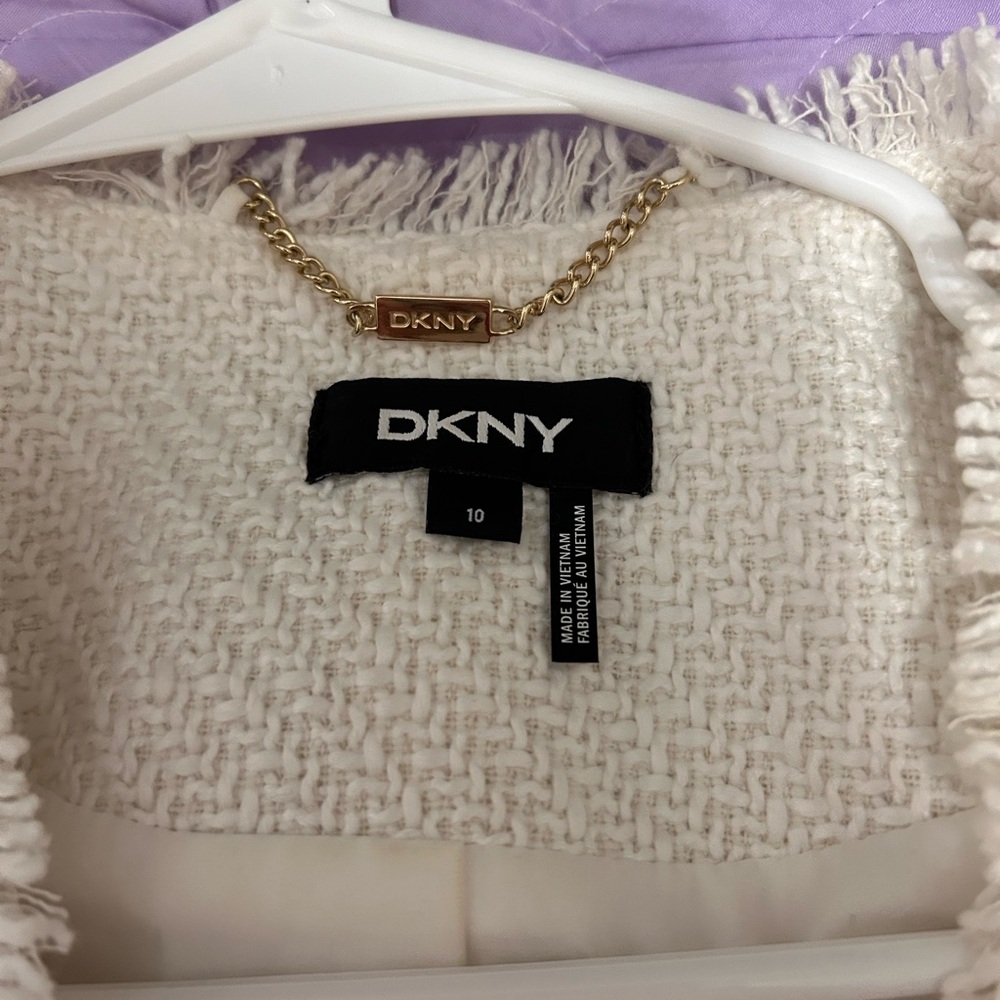 DKNY Cream Tweed Jacket with Gold-Tone Chain Detail